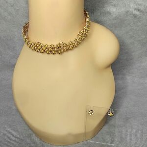 True Gold choker With Delicate Yellow Flowers & Matching Earrings